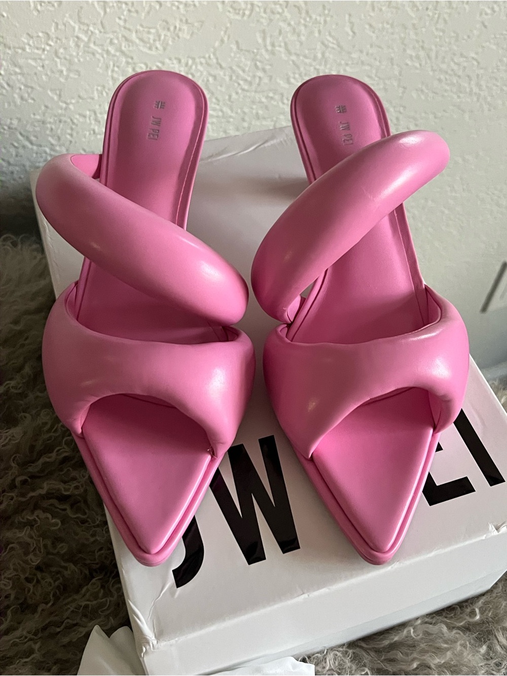 JW PEI Bubble Strap Pointed Toe Mule in Hot Pink - Picture 2 of 5